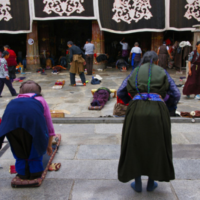 Pilgrims in front of Jokhang Temple, Lhasa