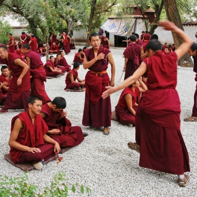 Debating monks at Sera Monastery, Lhasa