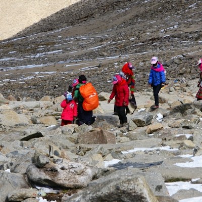 Pilgrims doing the kora around Mount Kailash