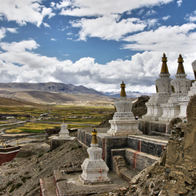 Stupas in the town of Sakya
