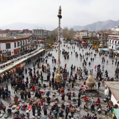 Pilgrims in front of the Jokhang Temple, Lhasa